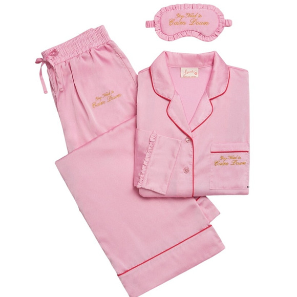 TAYLOR SWIFT NWT | PINK YOU NEED TO CALM DOWN PJ PAJAMA SET AND EYE MASK | Med - Picture 1 of 6